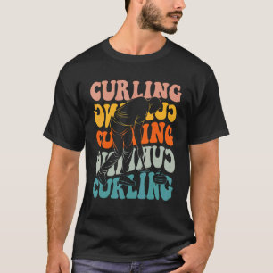 T-shirt Joueur de curling vintage Mens Garçons Enfants