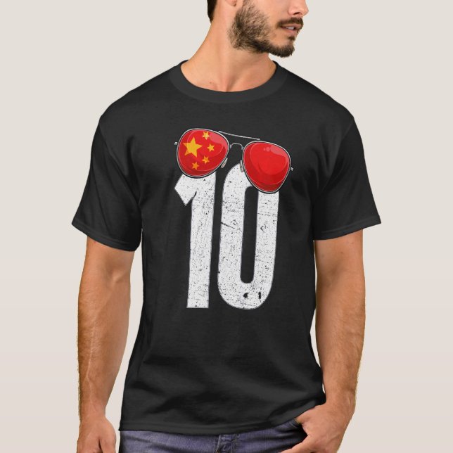 T-shirt Joueur de football chinois Numéro 10 Drapeau chino (Devant)
