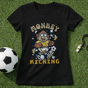 T-shirt Joueur de football drôle singe frappant le ballon