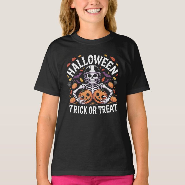 T-shirt Joueur de football Halloween Skeleton - Tricoter o (Devant)