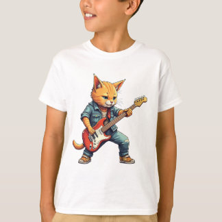 T-shirt Joueur de guitare chat orange