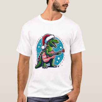T-shirt Joueur de guitare dinosaure Noël Jour amusant