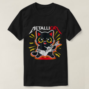 T-shirt Joueur de Guitare Rock Kitty Design de Chat Métal
