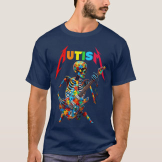T-shirt Joueur de guitare squelette autiste Musique rock A