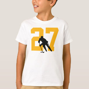T-shirt Joueur de hockey de jeunes sur mesure Nombre noir