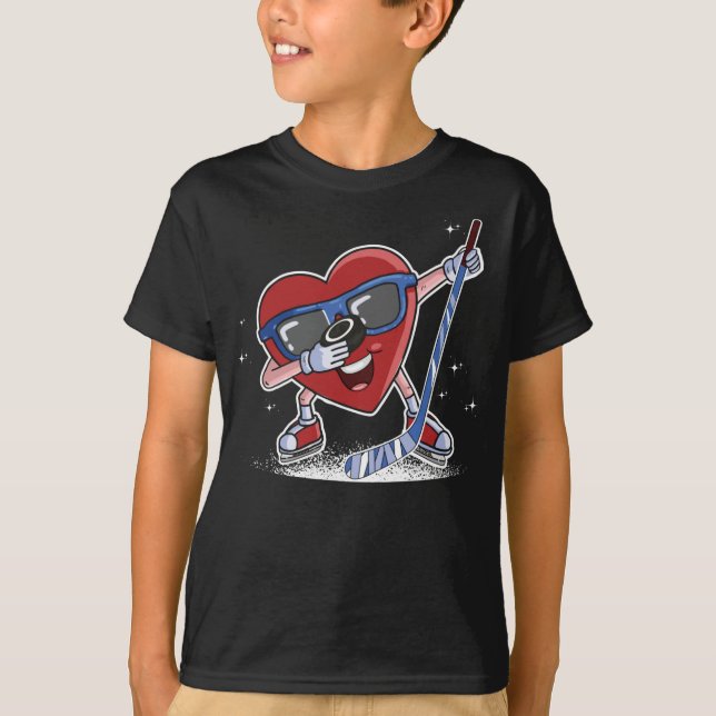 T-shirt Joueur de hockey sur glace Dabbing Heart Valentine (Devant)