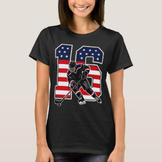 T-shirt joueur de hockey sur glace de 16 ans 16e anniversa