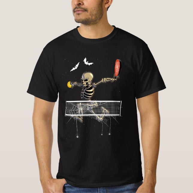 T-shirt Joueur de Pickleball éffrayant Squelette Van Hallo (Devant)