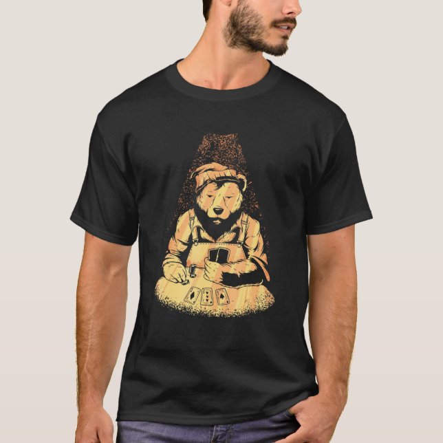 T-shirt Joueur de Poker Ours Jouer Cartes Lucky Joueur Cas (Devant)
