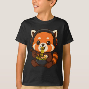 T-shirt Joueur de Red Panda Gaming mangeant du Ramen
