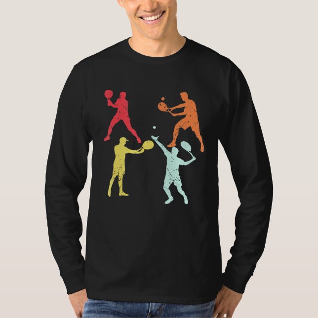 T-shirt Joueur de Tennis Silhouette Raquettes Boules Cool  (Devant)