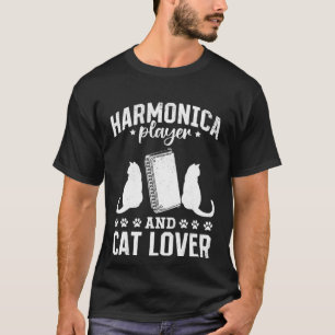 T-shirt Joueur d'harmonica et chat Harmonica Bouche Orgue
