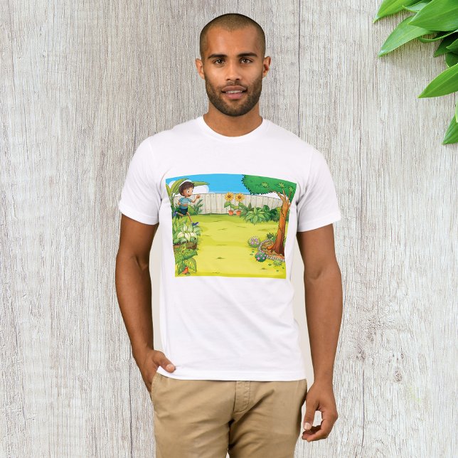 T-shirt Joueur garçon courir dans un Jardin vert luxuriant (Créateur téléchargé)