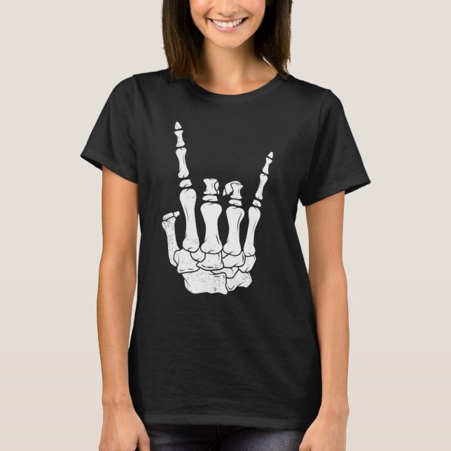 T-shirt Joueur guitare tee squelette main rocker mélomane  (Devant)