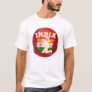 T-shirt Joueur indien de cricket Ball Personnaliser rouge