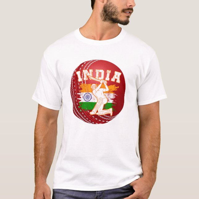 T-shirt Joueur indien de cricket Ball Personnaliser rouge (Devant)