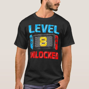 T-shirt Joueur Niveau 8 Débloqué Jeu Vidéo 8ème Anniversai
