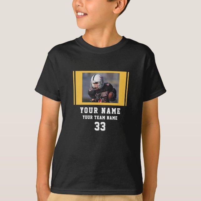 T-shirt Joueur noir Jaune Nom Numéro d'équipe Photo (Devant)