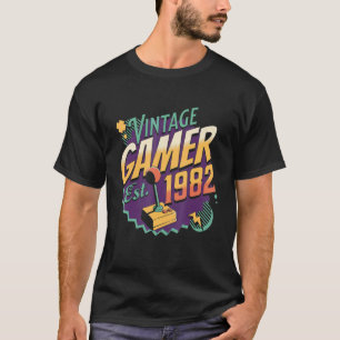 T-shirt Joueur Rétro 1982 Joystick École Ancienne Jeux Rét
