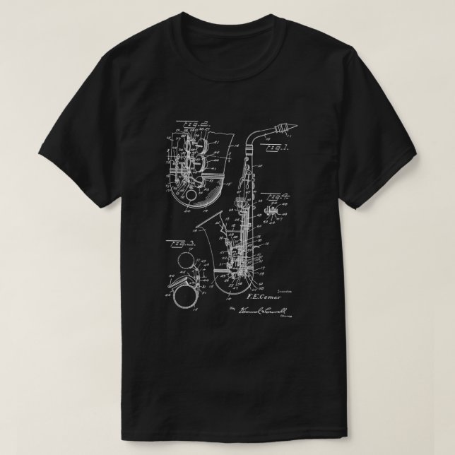 T-shirt Joueur saxophone Cool style brevet Alto Sax (Design devant)