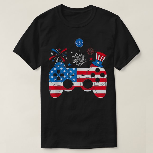 T-shirt Joueur Vidéo Jeu 4 juillet Drôle Hommes Garçons Am (Design devant)