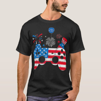 T-shirt Joueur Vidéo Jeu 4 juillet Drôle Hommes Garçons Am