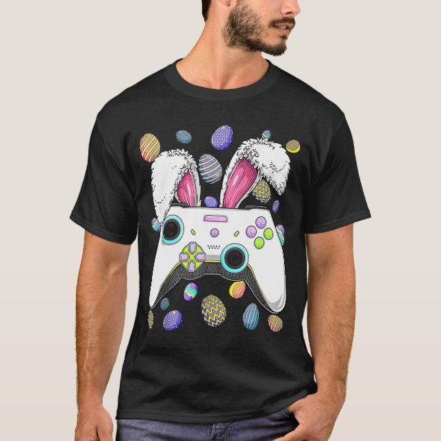 T-shirt Joueur Vidéo Jeu Bunny Oeufs Pâques Enfants garçon (Devant)
