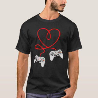 T-shirt Joueur Vidéo Valentines Jour Avec Contrôleurs Coeu
