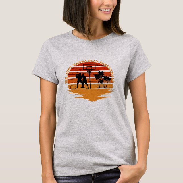 T-shirt Joueurs de basket-ball style coucher de soleil rét (Devant)