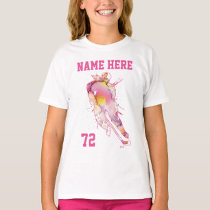 T-shirt Joueuse de hockey personnalisée Aquarelle