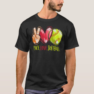 T-shirt Joueuse de softball Filles Peace Love Softball