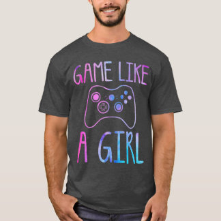 T-shirt Jouez comme une fille Manette de jeu vidéo rétro A