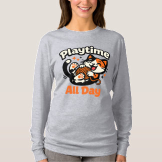 T-shirt Jouons toute la journée – Chat heureux et pelote d
