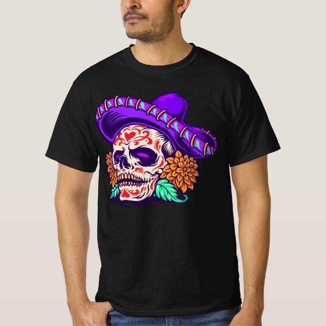 T-shirt Jour adorable du crâne mort avec Casquette violet (Devant)