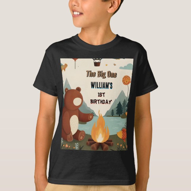 T-shirt Jour Brown Fun Fish Boy Cute Baby Bear 1er Anniver (Devant)
