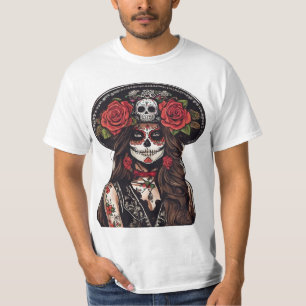 T-shirt Jour de la Catrina morte avec des Roses