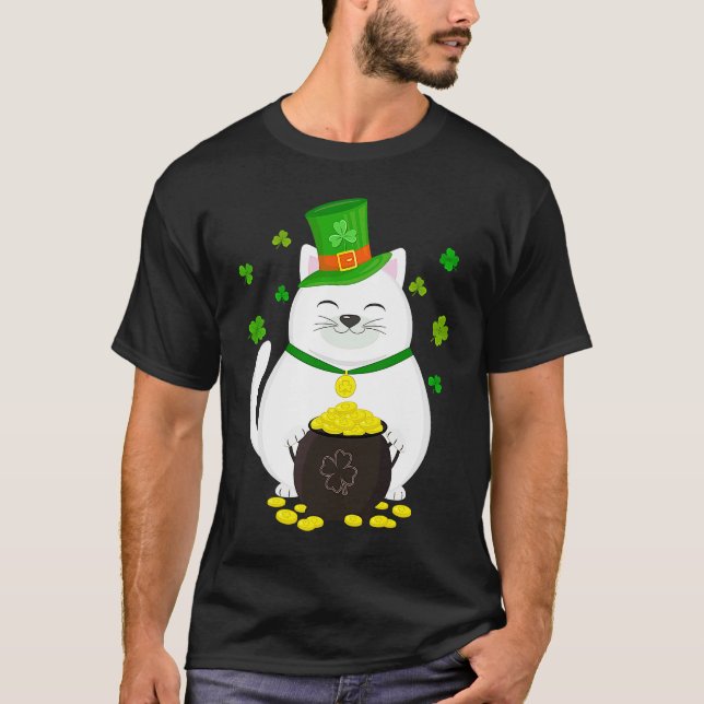 T-shirt Jour de la Saint Patrick de chat Leprechaun (Devant)