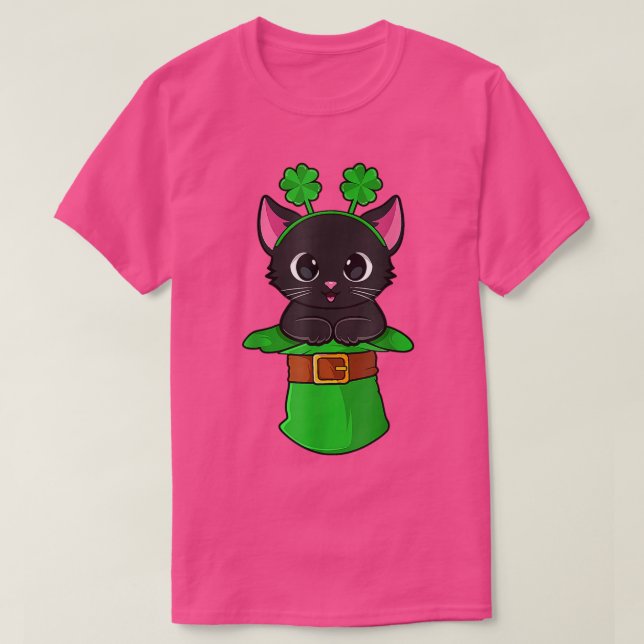 T-shirt Jour de la Saint Patrick de chat Leprechaun Shamro (Design devant)