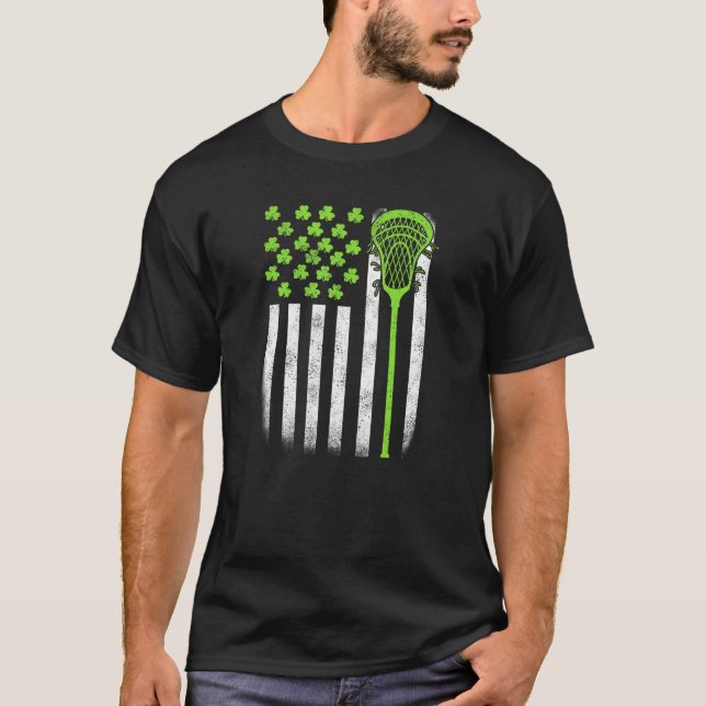T-shirt Jour de la Saint Patrick Lacrosse Lax USA Drapeau  (Devant)