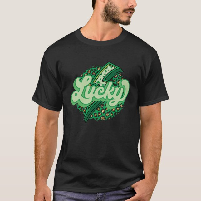 T-shirt Jour de la Saint Patrick Leopard Shamrocks Éclair  (Devant)