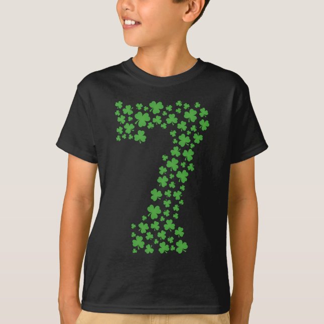 T-shirt Jour de la Saint Patrick Shamrock vert 7 ans Garço (Devant)