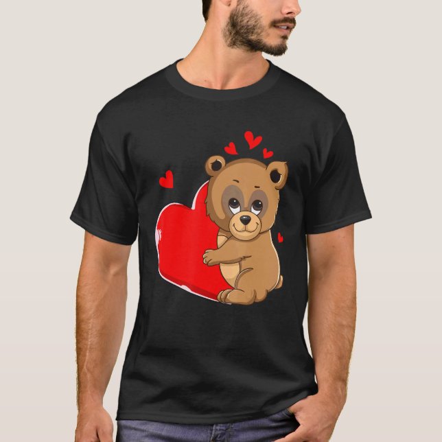 T-shirt Jour de la Valentines de l'ours mignon Tenir le co (Devant)