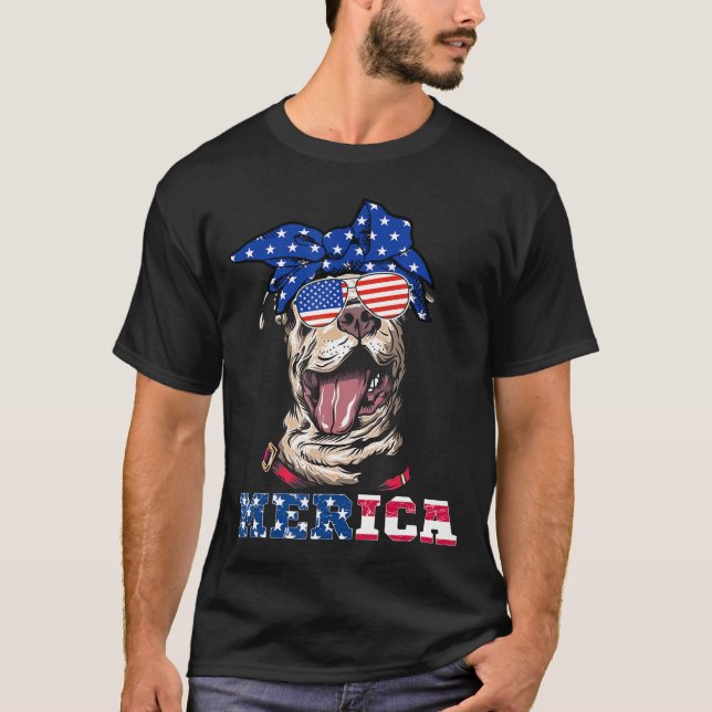 T-shirt Jour de l'indépendance de Pitbull, drapeau américa (Devant)