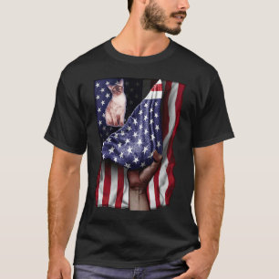 T-shirt Jour de l'Indépendance Drapeau américain Chat birm