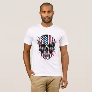 T-shirt Jour de l'indépendance du crâne du drapeau américa