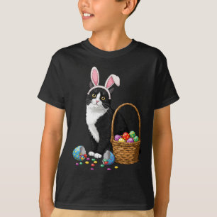 T-shirt Jour de Pâques Chat Lapin Oreilles Oeufs Graphique