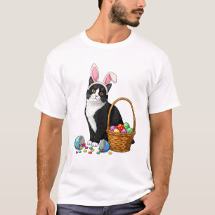 T-shirt Jour de Pâques Chat Lapin Oreilles Oeufs Graphique