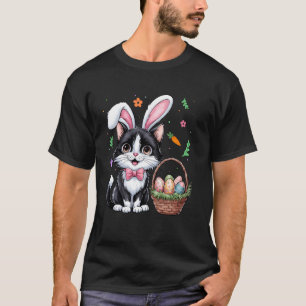 T-shirt Jour de Pâques Chat Oreilles de Lapin Œufs de Pâqu