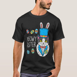 T-shirt Jour de Pâques Meowy Chat Oreilles de Lapin Œufs M