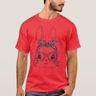 T-shirt Jour de Pâques mignonne lapin visage avec le léopa